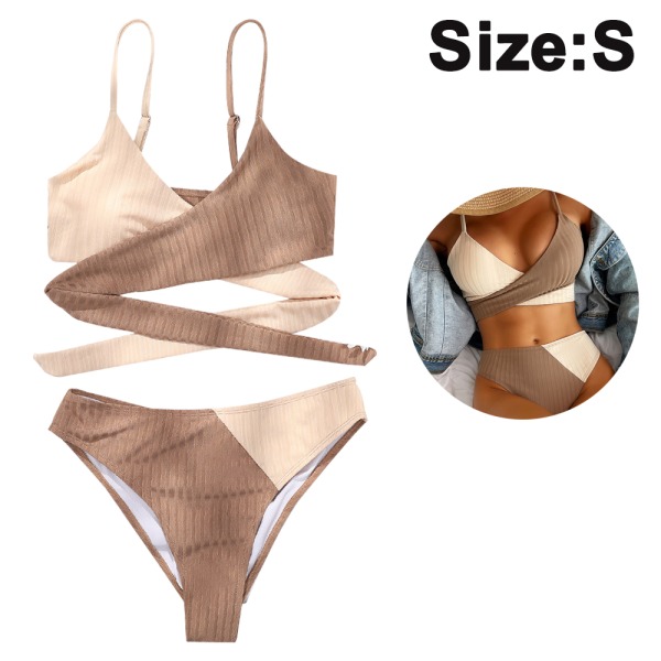 Kvinner Sexy Wrap Bikini Swwimsuit setter Criss-Cross Color Block