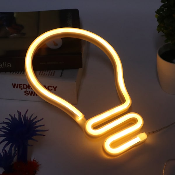 Glödlampa formad neonljus LED-skylt för väggdekor fest jul bröllop USB/batteridriven varm färg