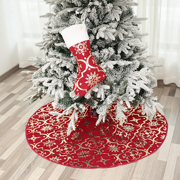 Julgransmatta, Snöflingemönster, Högkvalitativt Polyestertyg för en Tjock Textur, Festlig Atmosfär för Julfest Hemma