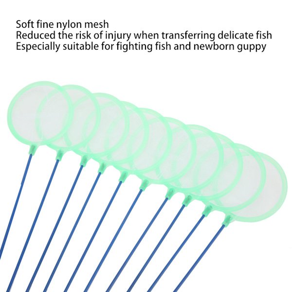 10 stk. små fiskenet - lette hurtige fangstnet i nylon med plasthåndtag til at fange små fisk og rejer
