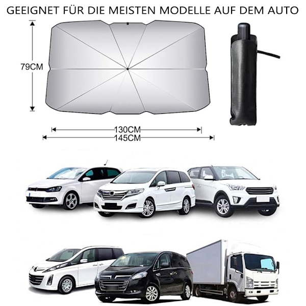 Värmeavvisande solskydd för bil: Reflekterande material, 360 graders roterande axel, insynsskydd, interiörskydd, enkel förvaring, universell passform,