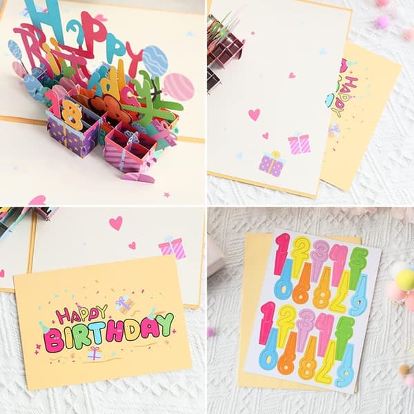 Födelsedagskortspresent, 3D Pop Up Grattiskort, DIY Kan ändras