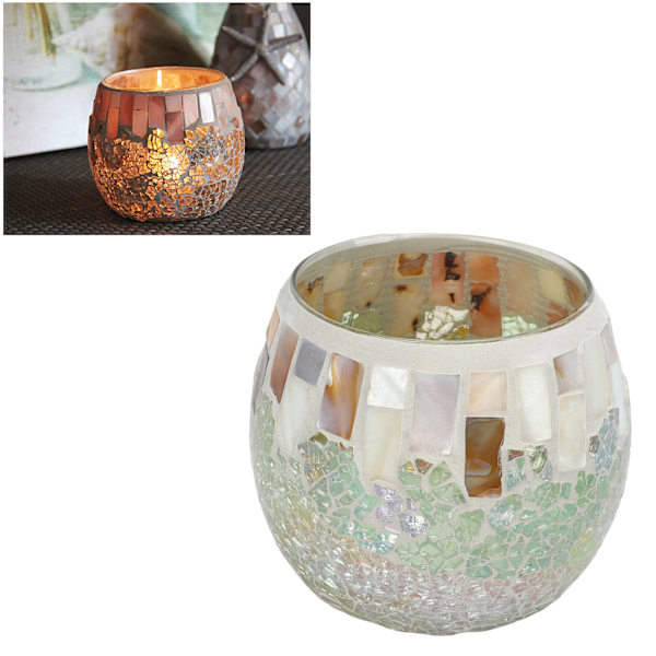 Mosaik Glas Ljusstake Skal Ljus Färg Boll Utseende Hög Ljusgenomsläpplighet Glas Tealight Ljusstake för Bord