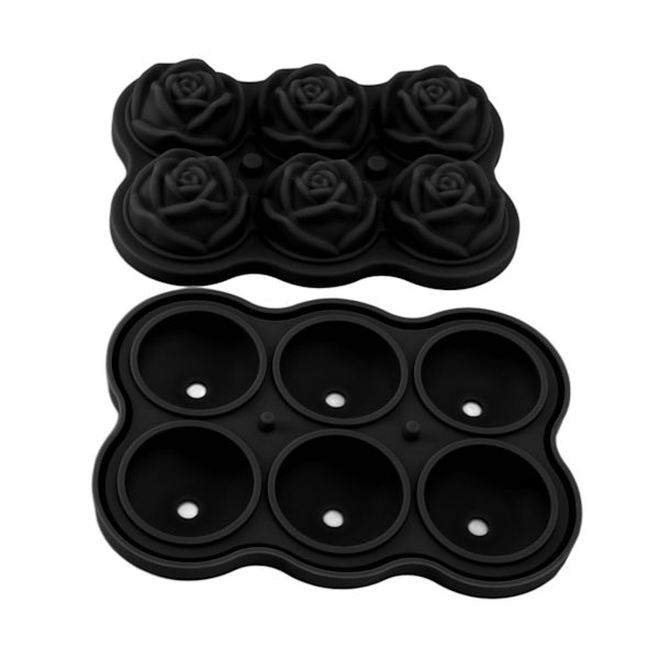 Rose Ice Cube Tray Silikone 6 Terninger BPA-fri Isfremstillingstilbehør med låg til Cocktail Whisky Sort