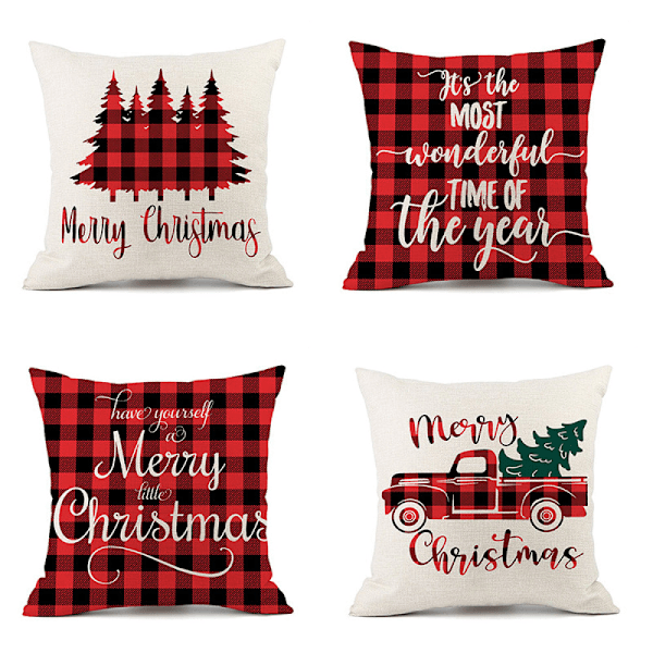 Lantlig Mysig Vinterdekor, Elegant Utseende Osynlig Dragkedja Örngott för Juldekorationer, Polyester Linne Maskintvättbar