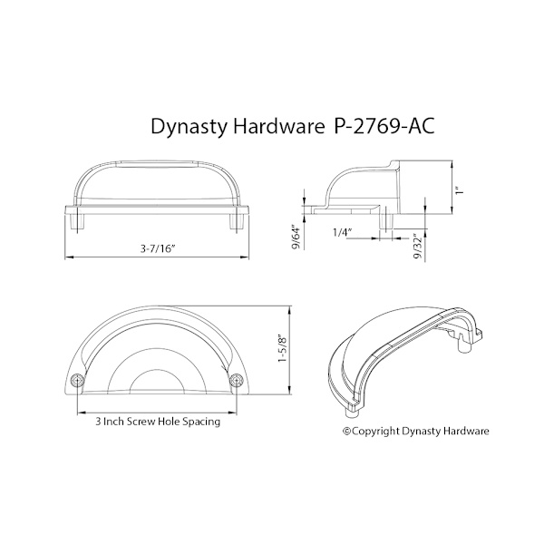 Dynasty Hardware P-2769-AC Antik Kobber Skab Hardware Bin Pull