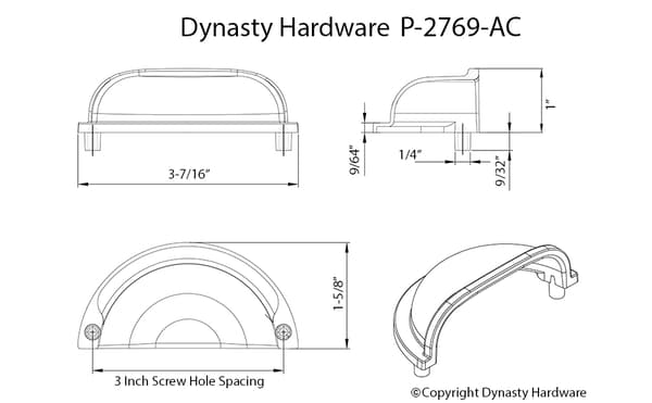 Dynasty Hardware P-2769-AC Antikk Kobber Skapinnredning Bin Pull