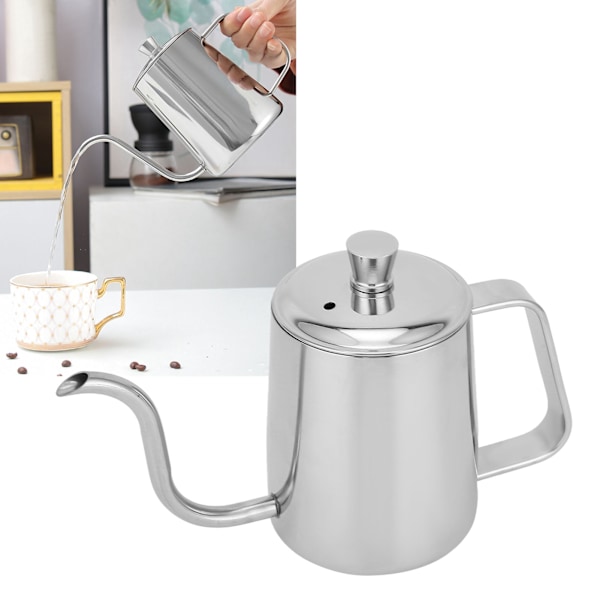Kaffe Kande Rustfrit Stål Lang Fint Ttud Manuel Kaffe Kedel med Dæksel til Hjem Kaffe BrugSølv 350ML