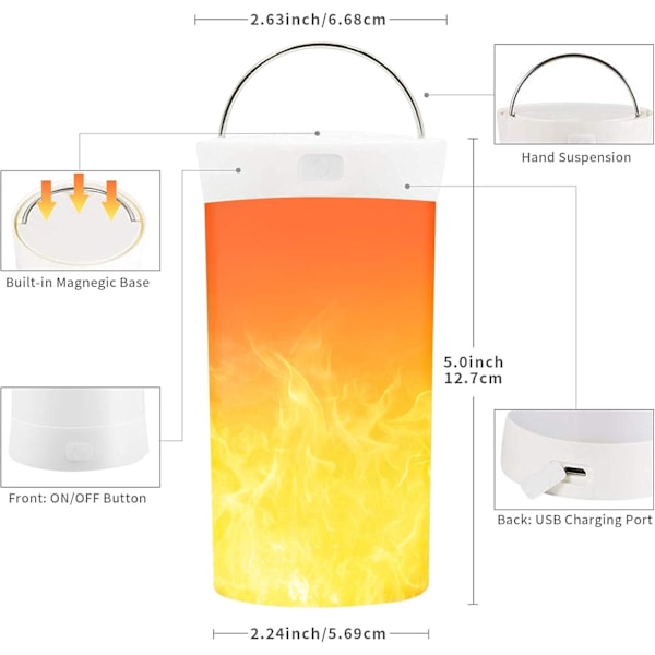 LED flammelampe med fjernbetjening, USB genopladelig flammeeffekt