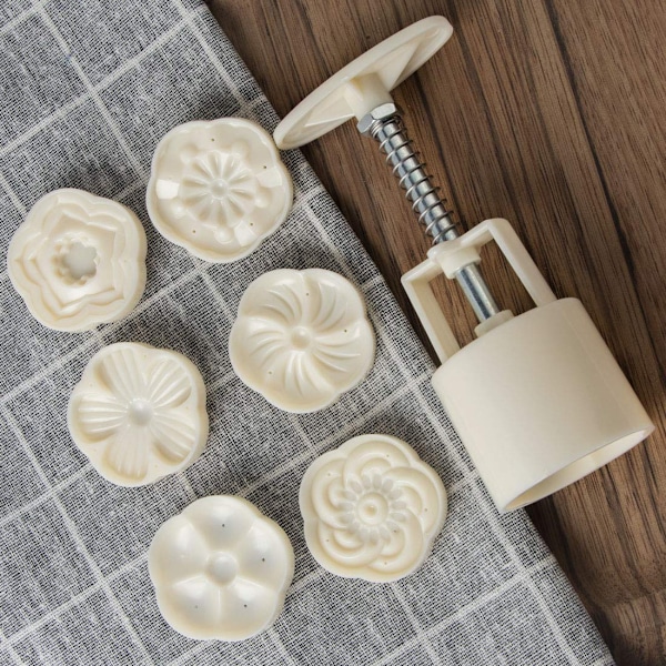 Elegant Kakstämpel, Blomstämplar För DIY-Dekoration, ABS Livsmedelsgodkänt Material Kakpress Med Handtryck, 6st Månkakformar För Köket