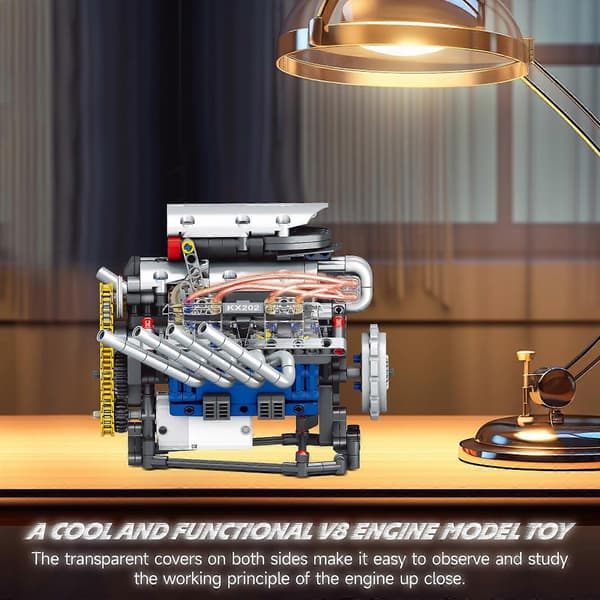 V8 Motor Model Kit med Smart App-styring, Synlige Stempler, USB-genopladelig Motor, 665 Dele STEM