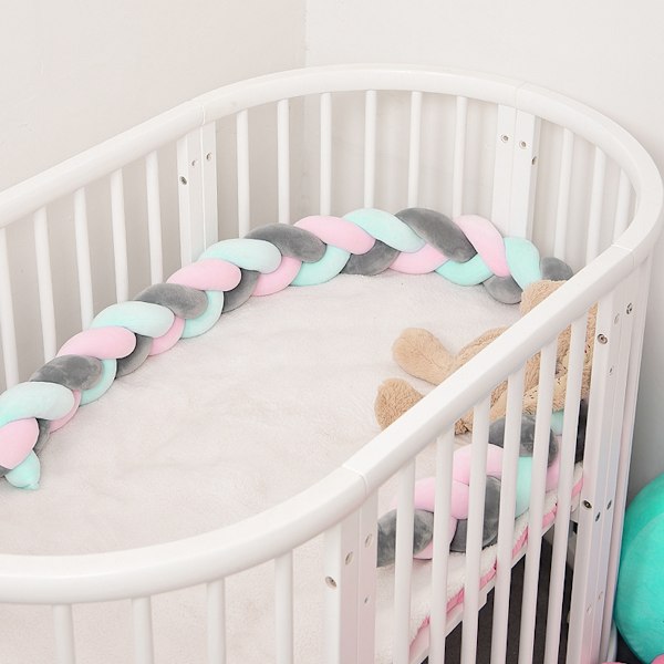 Vävd Lång Knuten Bollkudde Knuten Boll Barnrums Dekorativ Säng Grey+Pink+Green 1.5M