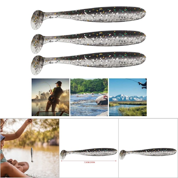 20 st 7,5 cm mjuka plastfiskedrag t-svans maskarbeten fiskeredskap tillbehör (svart)