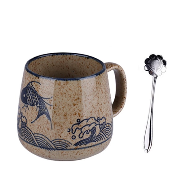 Kaffe kopp, keramikk med håndtak skje matt for kaffe, te og kakao