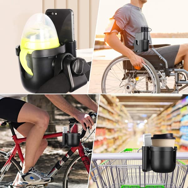 Barnevognkoppholder, 2 i 1 Universal Vannflaskeholder med Telefonholder