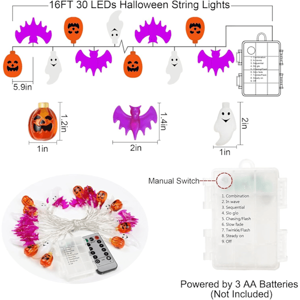 Charmiga Halloween Pumpa Ljusslingor, Utomhus Ljusslingor med Lågspännings Batteridrift, 3D Söta Utomhus Halloween Dekorationer för Inomhusbruk