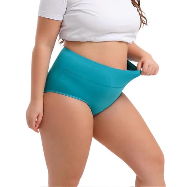 4-pack underkläder i bomull för kvinnor, plus-size, hög midja, magkontroll, heltäckande trosor A L