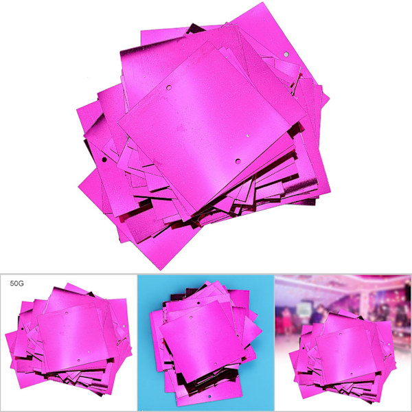 50G PVC fyrkantiga paljetter marin bröllopsdekoration klädtillbehör 50x50mm (rosröd)