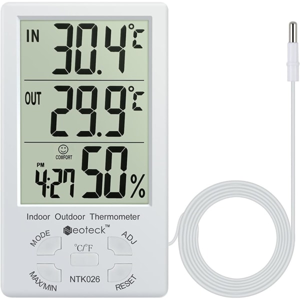 Termo-hygrometer Termometer Hygrometer Digital LCD Indendørs Udendørs Hygro-termometer Termostat Fugtighed Temperatur Måling 1,5 m Min/Max.