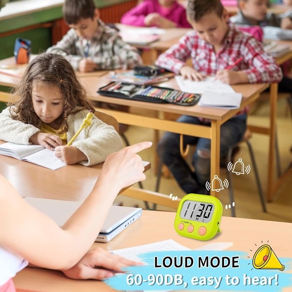 Timer för Barn & Lärare, Digital Timer med Högt Alarm & Tyst Läge, 2-pack Blå & Grön, för Klassrum & Fritidsaktiviteter