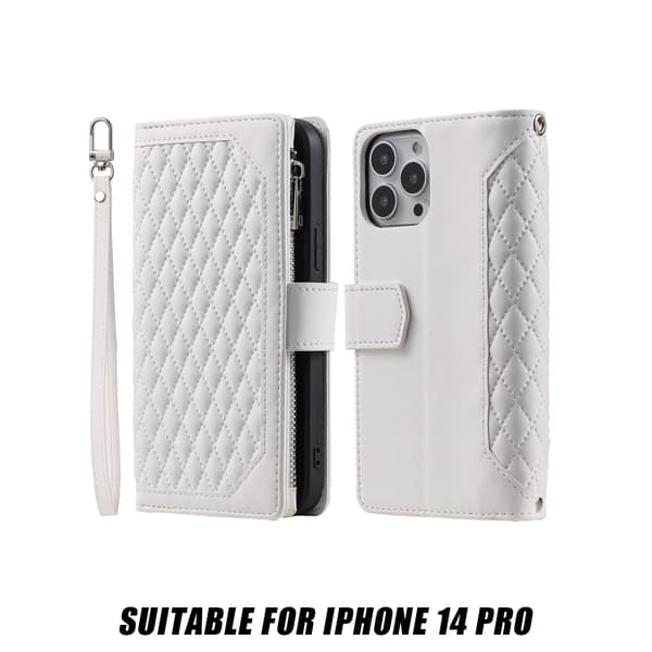 Wallet Case for iPhone 14 Pro - Hvit Plug-in Flip-lock Lær Telefon Cover