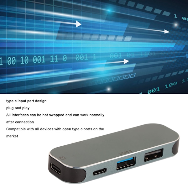 Tyyppi C -keskitin PD-latausportti 5-in-1 Hot Plug -toiminto Hopea alumiiniseos USB C -keskitin moniporttisovitin tablettia varten