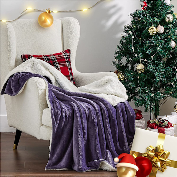 Sherpa Fleece Filt för Soffa, Ultra Mjuk Vändbar Filt för Alla Årstider, Mysig och Varm för Varje Rum, Grå, 127x152 cm