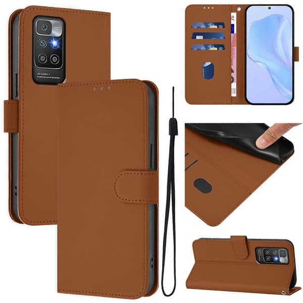 Ensfarget PU-deksel for Redmi 10 4G 2021 Global Brown