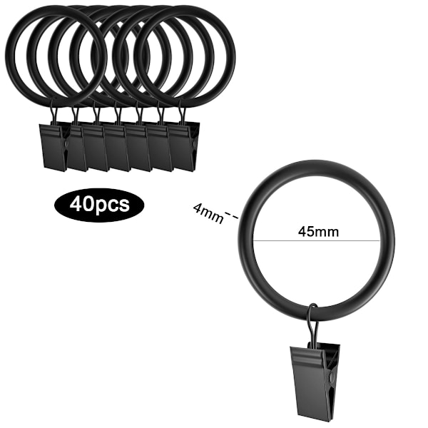 Gardinstångsringar med klämmor, 3,2 cm innerdiameter, dekorativa gardiner