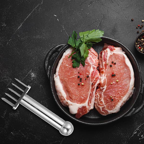 Köttmörare i rostfritt stål, köttklubba för matlagning, 4-delars set med nålar