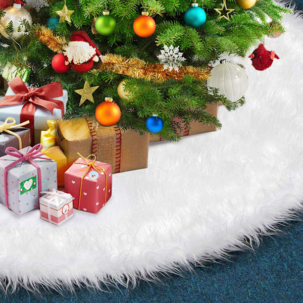Fluffig Julgransmatta, Elegant Vit Plysch Broderad Med Silverflingor, Lämplig För Julbröllop Förlovningar Jubileum