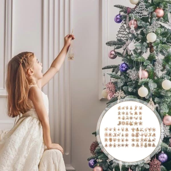 Julekalender-tall i tre til oppheng, 144 deler
