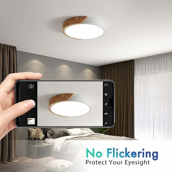 Dimbar Vit LED Taklampa, 24W Ek & Järnram, Energibesparande Icke-dimbar Lampa med Vit Frostat Akryl Lampskärm för Minimalistisk Inredning