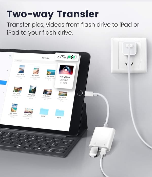 Adapter Data 2-i-1 OTG Adapterkabel. USB-adapter til iPhone/iPad, LᎥghtnᎥng til USB hun OTG-adapter, USB3 til iPad-adapter med opladning