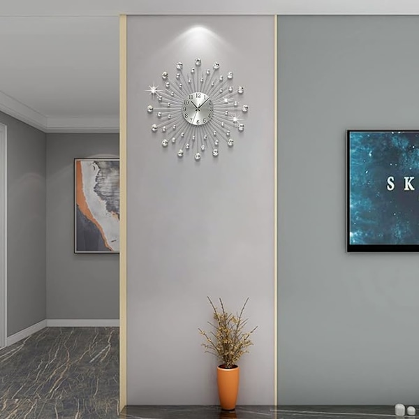Elegant Tidmätare, Modern Design Handgjord Metallklocka Tyst Urverk för Ljudlös Miljö, Kristall Hijab Sjalnålar Dekorativ Väggkonst för