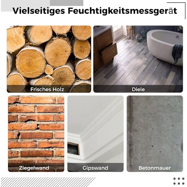 Beröringsfri fuktsensor för trä och byggmaterial, noggrann och snabb mätning med programmerbara larm, högfrekvent avkänningsteknik