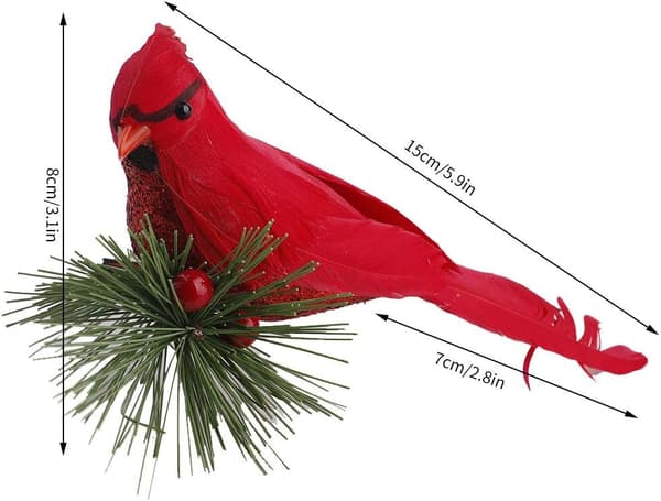 Røde kardinalfugler for håndverk, mini kardinal med klips, perfekt for julepynt