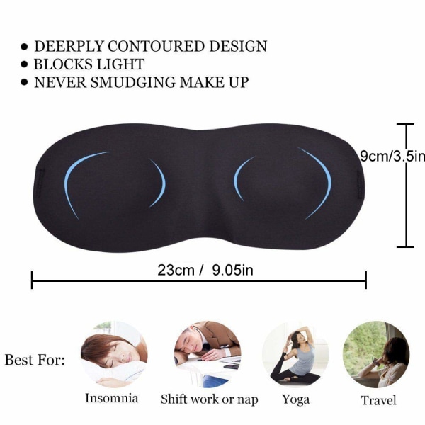 3 stk sovemaske, lett og komfortabel, supermyk, justerbar 3D-konturmaske for å sove, skiftarbeid, lur, nattskygge for bind for øynene