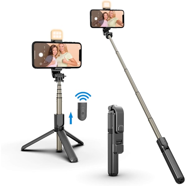 Selfiepinne med avtagbar Bluetooth-fjärrkontroll, Quadrapod med fyllnadsljus erbjuder oöverträffade belysningslösningar, 360° roterande balanshandtag för