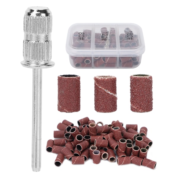 75 st Nail Sanding Bands Kit Nail Drill Bits 80# 120# 180# Grit Brun med Förvaringslåda