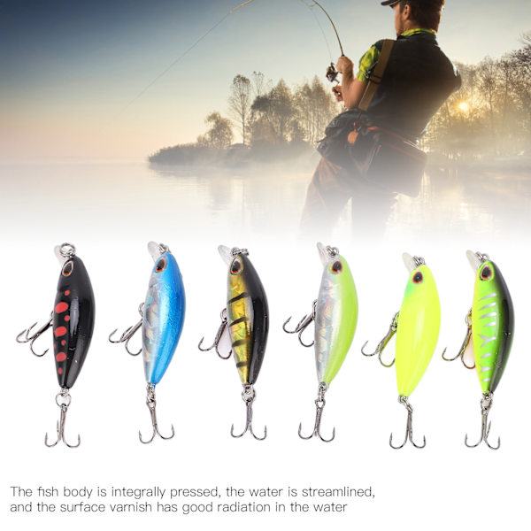 6 st artificiella minnow fiskedrag Slow Sinking fiskedrag för bas sötvatten 6 färger 2g