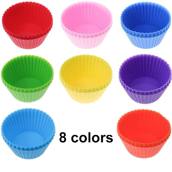 Silikon Bakformar, 24 Färgglada Non-Stick Mini Muffinsformar, Miljövänliga Återanvändbara Cupcakeformar för Lunch & Snacks, 5 cm Diameter