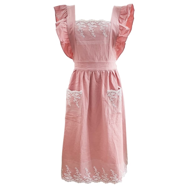 Vintage Cute Maid Ruffle Förkläde för kvinnor Flickor Förkläde Pinafore wi Pink