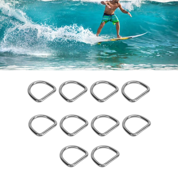 10 st 316 rostfritt stål D-ring halvrund svetsad D-ring spänne surfbräda kajak dragspänne hårdvara 8 mm diameter 50x47x8 mm