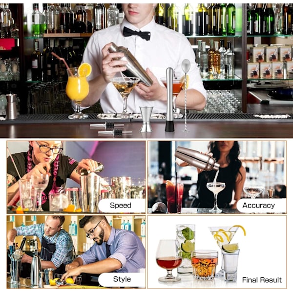 Hemmabartender-set, bambuställ ingår: Komplett cocktailshakerset med rostfria SS304 & SS430-verktyg, diskmaskinskompatibelt, fantastiskt