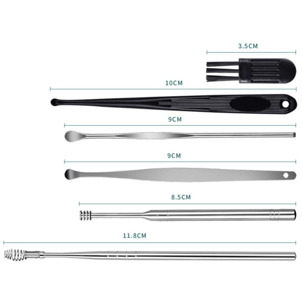 8 ørerensere Rustfrit stål medicinsk ørerens med opbevaringsboks