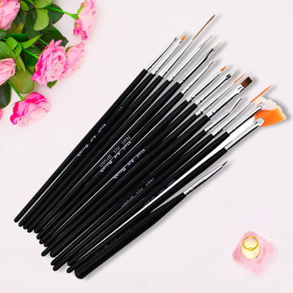 15Pcs/Set Nail Art Liner Brush Acrylic UV Gel Drawing Painting Pen Manicure Tool (Black)