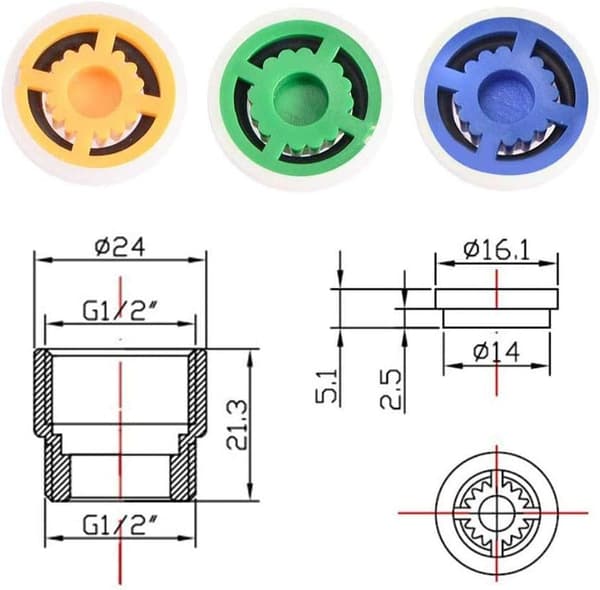 Brusehoved Flow Reducer, Justerbart Vandflow Begrænser Sæt til Vandbesparelse i Standard Størrelse Brusehoveder, Multi-Farve Differentiering for Nemt Valg