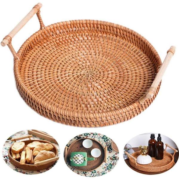Rattan serveringsbricka med handtag handvävd bricka rustik
