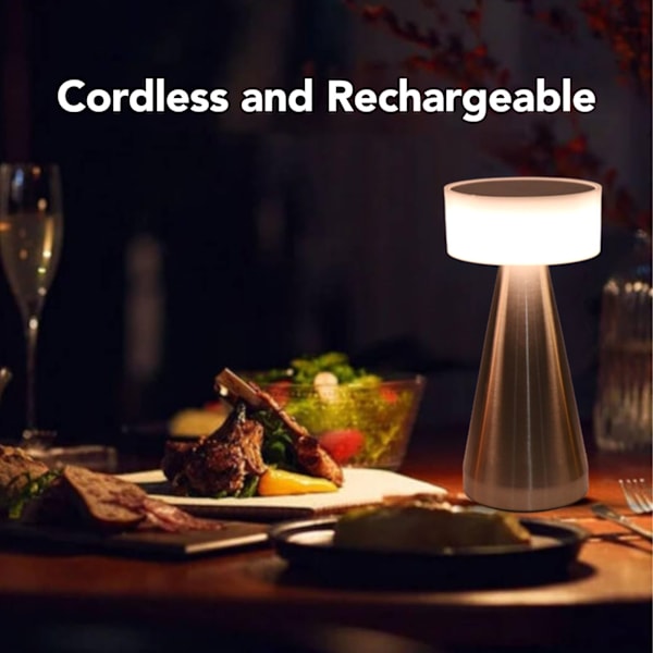 Bärbar LED Bordslampa 3 Färgtemperaturer Steglös Dimning 1800mAh Uppladdningsbart Batteri Sängbordslampa Silver